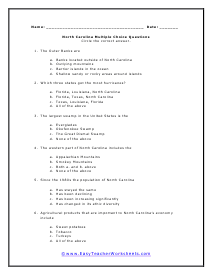 North Carolina Multiple Choice Worksheet