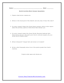 North Carolina Short Answer Worksheet