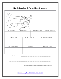 North Carolina Information Organizer Worksheet