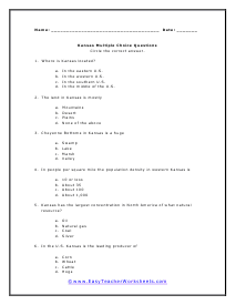 Kansas Multiple Choice Worksheet