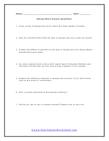 Kansas Short Answer Worksheet