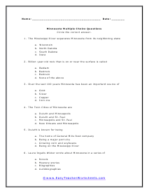 Minnesota Multiple Choice Worksheet