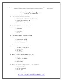 Missouri Multiple Choice Worksheet