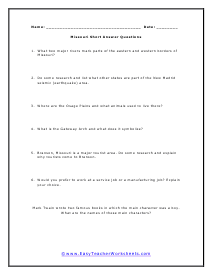 Missouri Short Answer Worksheet