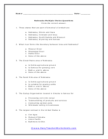 Nebraska Multiple Choice Worksheet