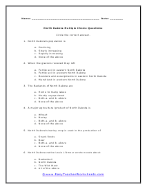 North Dakota Multiple Choice Worksheet