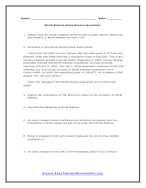 North Dakota Short Answer Worksheet