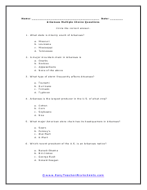 Arkansas Multiple Choice Worksheet