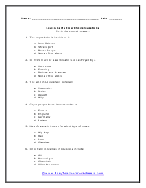 Louisiana Multiple Choice Worksheet