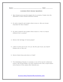 Louisiana Short Answer Worksheet