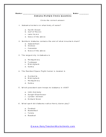 Alabama Multiple Choice Worksheet