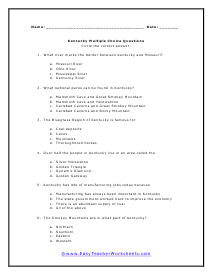 Kentucky Multiple Choice Worksheet