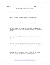 Kentucky Short Answer Worksheet