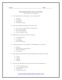 Mississippi Multiple Choice Worksheet