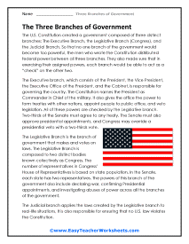 Three Branches of Government Worksheets
