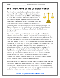 Arms of the Judicial Branch Reading Worksheet