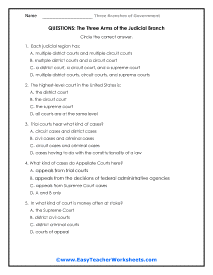 Arms of the Judicial Branch Question Worksheet