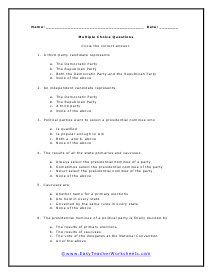 Primaries and Caucuses Multiple Choice Worksheet