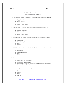 Super Tuesday Multiple Choice Worksheet