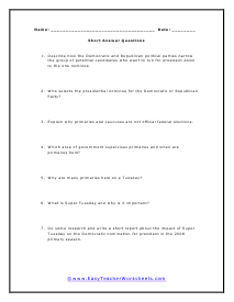 Super Tuesday Short Answer Worksheet