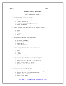 Political Parties Multiple Choice Worksheet