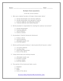 Democratic Party Multiple Choice Worksheet