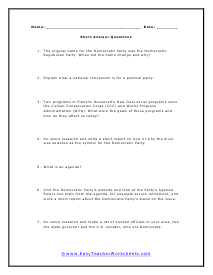 Democratic Party Short Answer Worksheet