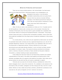 Primaries and Caucuses Worksheet