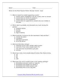 Most Popular Winter Olympic Events Worksheet