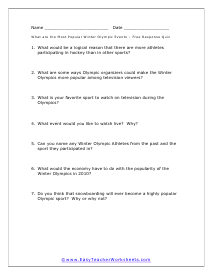 Popular Winter Events Free Response Quiz