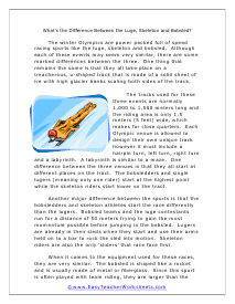 Luge, Skeleton and Bobsled Worksheet