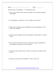 What is the Biathlon Free Response Worksheet