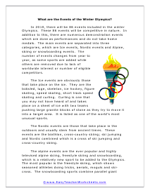 Events of the Winter Olympics Worksheet