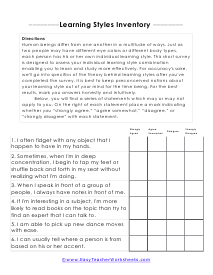Learning Style Inventory Worksheet
