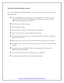 Tips for the Tactile Kinesthetic Learner Worksheet