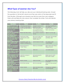 What Type of Learner Worksheet