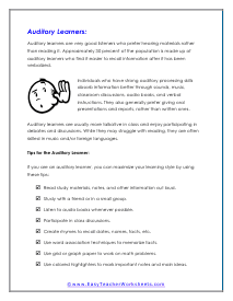 Auditory Learners Worksheet