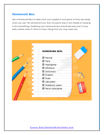 Homework Box Worksheet