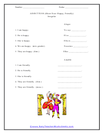 Spanish Adjective Worksheet