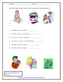 Spanish Picture Sentences Worksheets